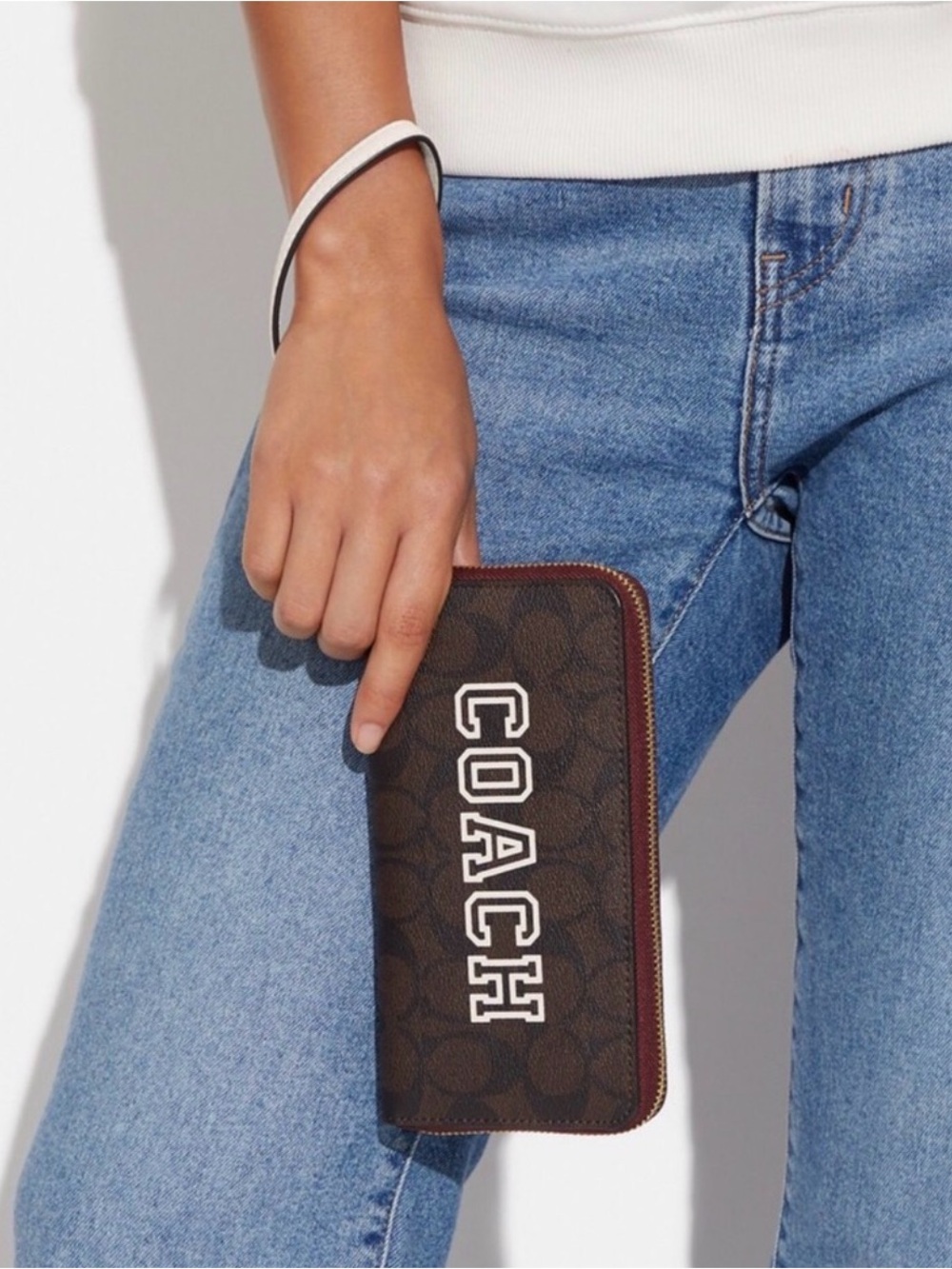 Coach Brown Signature Zip Wallet with White Logo